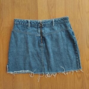 Miss Selfridge Denim Mini Skirt Raw Hem Frayed Blue Size 8